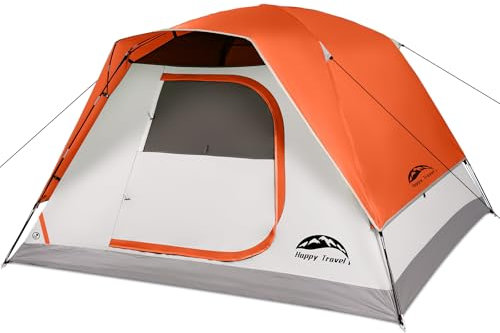 Happy Travel Campingzelt, 4/6 Personen Kuppelzelte für Camping mit Regenfliege, wasserdichter Clip, einfacher Aufbau, tragbares Familienzelt mit Netzfenstern, 20% mehr Kopffreiheit, Rucksackzelte für