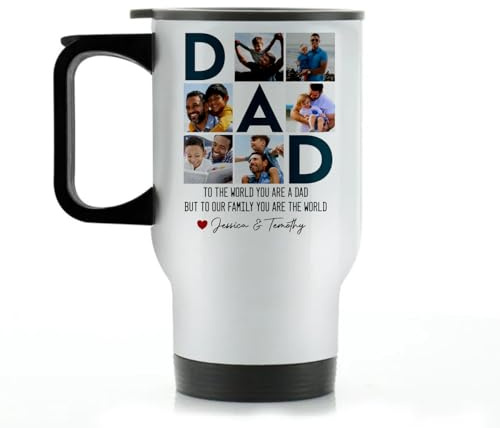 EKAM Personalised Travel Mug - 14oz Stainless Steel Insulated Travel Tea/Coffee Mug -Add Your Photos and Text - Present for Dad - Gift for Father's Day - Dad Daddy Grandad Grandpa (Design 01)