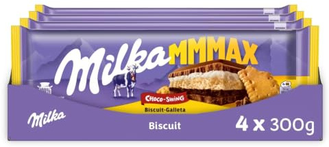 Milka MMMAX - Choco-Swing Chocolat et Biscuit Croquant - 4x300g | 4 Tablettes de 300g | Chocolat au lait avec crème fondante au chocolat et biscuits croquants | Idéal à partager