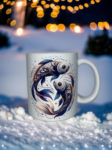 Tasse/Sternzeichen Fische/Tasse mit Foto/Motivtasse/Geschenk/Sternzeichentasse/Beidseitig bedrückt (Weiß-Schwarz)