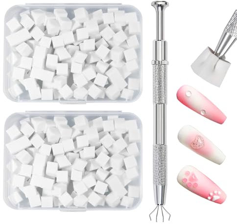 Qufiiry 200 Pezzi Spugna per Nail Art, Strumenti per il Rendering Delle Unghie con Pinza Metallica, Pennello per Baby Boomer, Usato per Creare una Varietà di Modelli di Nail Art Sfumati