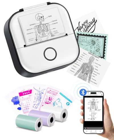 Memoking Mini Imprimante Thermique - Imprimante Autocollant T02 Machine à Autocollants Mini Printer Print Pods sans Encre de Poche Bluetooth Imprimante pour étude, Graphiques, Diagrammes,Cadeau