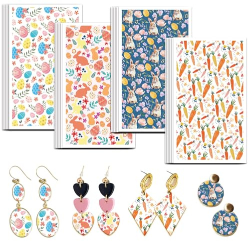 OLYCRAFT 24 Stück Osterei Transferpapier 4 Design Auferstandener Hase Transferblätter Für Polymer Ton Karotten Transferpapier Kleines Transferblätter Für Ohrringe Schmuckherstellung