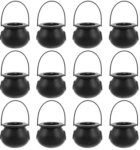 Garneck 12Stücke Teiliges Halloween Süßigkeiten Eimer Schwarzer Hexen Kessel mit Griff für Junge Mädchen Trick Treat Süßigkeiten Halter für Halloween Party Deko