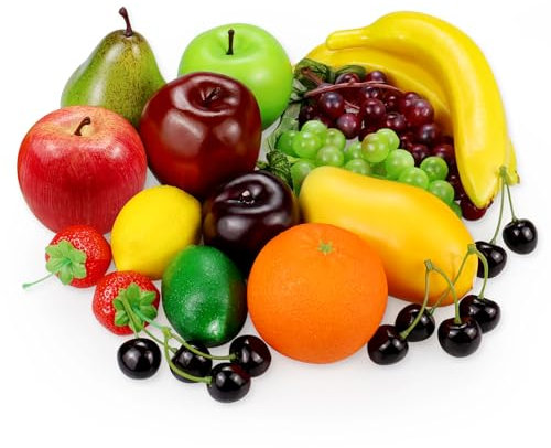 Tenorbass 20 Stück Gefälschte Früchte, künstliche Früchte Dekor für Party Küche Tisch Centerpiece, künstliche Obst Äpfel Orangen Fake Trauben