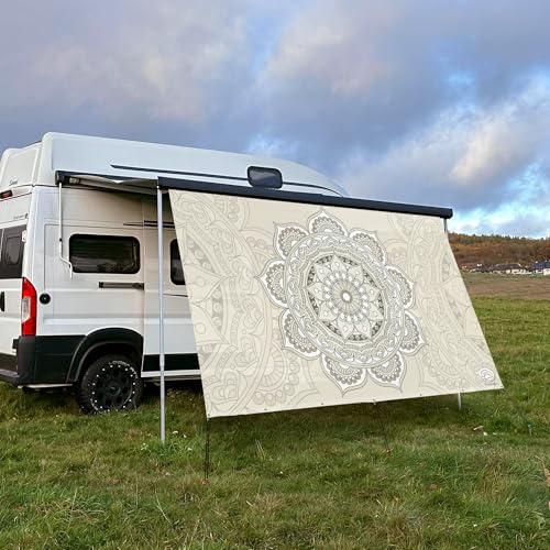 CAMPIDOO Textil Sonnensegel Mandala Beige | Höhe 200cm | hochwertiger Fotodruck inkl. Keder-Befestigung | Markisen-Vorderwand - Länge/Keder: 280cm / 5 mm Keder