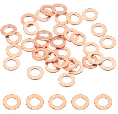 PATIKIL 35PCS M5 Copper Washers, M5x9x1mm Copper Crush Washer Metric Flat Washers Sealing Washers Assortment Kit Oil Drain Plug Gasket Ring for Automotive Battery Vehicles Screws Bolt