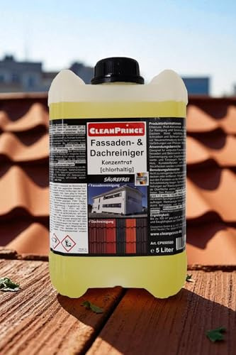 5 liter dunk, CleanPrince, fasad- och takrengöringsmedel med klorhaltiga | syrafri, ljusande för tak, fasader, gips, väggar, stenar, betong, rengöringsmedel koncentrat