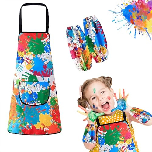 FYZSJWL Grembiule Pittura Bambini, Grembiule per Pittura Bambini, con Maniche e Tasca Grande, Impermeabile, Regolabile, per Ragazzi Ragazze 6 7 8 9 10 11 12 anni, per Scuola Pittura Cucina