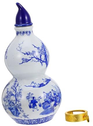 Bouteille de Vin en Céramique, Gourde Rétro Bleue à Fermeture Sécurisée