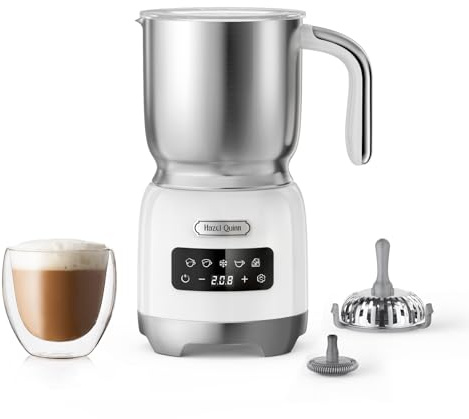 Hazel Quinn Milk Frother - Hot and Cold Detachable Milk Frother with Adjustable Temperature & Foam Thickness, Dishwasher Safe, for Latte/Cappuccino/Hot Chocolate, 400ML (13.5oz) - Pearl White