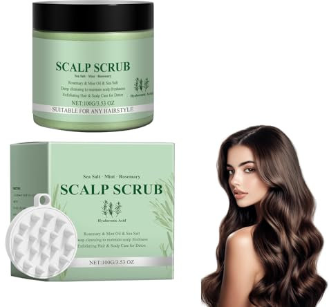Gommage Capillaire à La Romarine – Exfoliant Pour Cuir Chevelu Avec Huile De Menthe Et Sel Marin – Traitement Anti-Pellicules, Démangeaisons – Inclut Massageur De Cuir Chevelu En Silicone Scrub Scrub