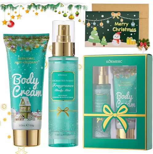 Geschenkset Frauen Weihnachten,Körperpflege Set Damen,Geschenkset Weihnachten mit Body Lotion Damen,Body Spray,Weihnachtskarten,Sanft & Angenehm,Verbessert die Hautfestigkeit,Christmas Gifts for Women