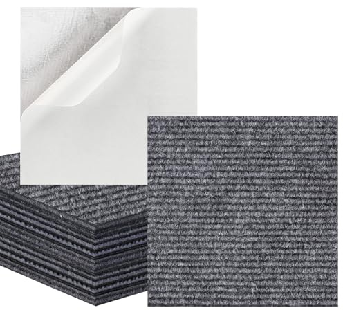 DriveMax 10Pcs Carpet Tiles 30x30cm Anti-Slip Heavy Duty Self Adhesive Floor Tiles, Peel and Stick Flooring for Kitchen Office Living Room Bedroom Durable Grey Carpet Tiles Self-Adhesive