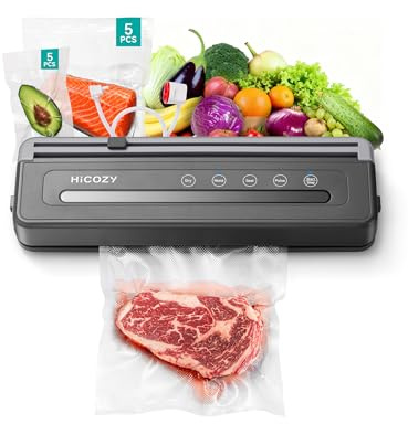 HiCOZY H600 Machine Sous Vide Alimentaire Automatique, Scelleuse Sous Vide avec Double Scellage Puissant, Modes Automatiques 5 en 1 pour Aliments Secs et Humides, Coupe-film Intégré, Gris