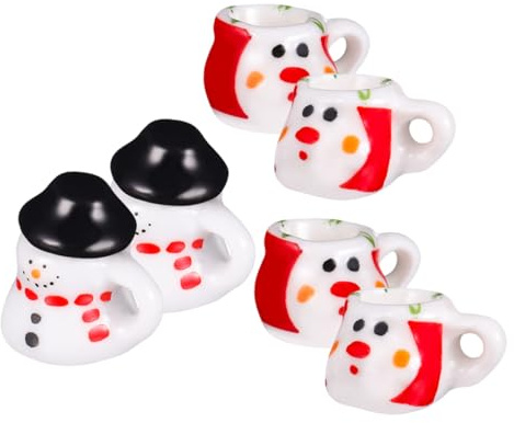 HEALSOPTHY 2 Juegos Miniatura Juego de Té Cerámico con Diseño de Muñeco de Tazas y Tetera Porcelana para Decoración Navideña y Juguete de Simulación