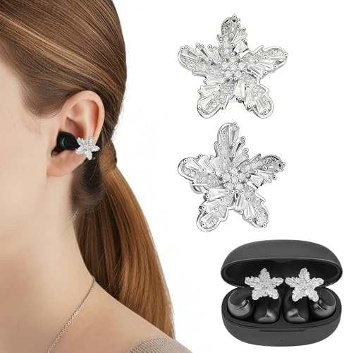 Geekria Encanto de Cristal con Forma de Copo de Nieve, Accesorios de joyería para Auriculares con Clip compatibles con Huawei FreeClip 2, TOZO OpenEarRing, SHOKZ OpenDots One (Plateado)