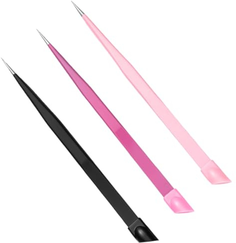 Zerodeko Pinzas de Doble Punta para Uñas y Manualidades 3 Unidades Acero Inoxidable Tamaño Medio Multiusos para Mujeres Decoración de Uñas y Extensión de Pestañas
