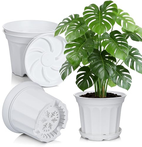 YALIOURS Lot de 4 pots de fleurs de 20,3 cm avec soucoupes, pots de fleurs avec plusieurs trous de drainage, pots de fleurs pour intérieur et extérieur pour plantes, herbes, plantes grasses et fleurs