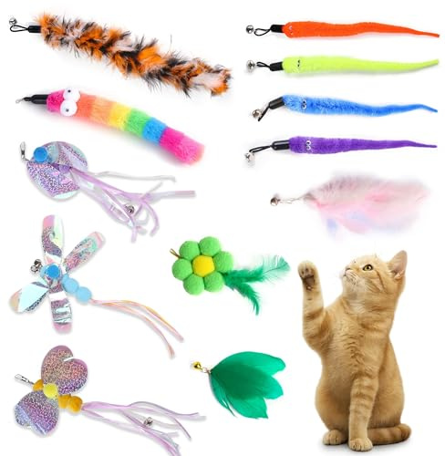 YinnFeen Plumas para Juguete de Gato, 12 Piezas Recambios de Pluma Colgante, Señuelos para Caña de Gato Interactiva, Repuestos Multicolor para Gatitos y Gatos en Casa