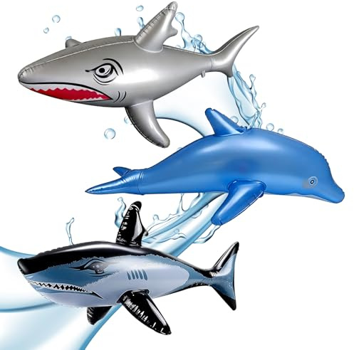 Inflatable Shark, Swimming Pool Inflatables Set, Ocean Themed Pool Toys, 80cm Shark and 53cm Dolphin Inflatables, Pool Party Decorations, Beach Outing Entertainment