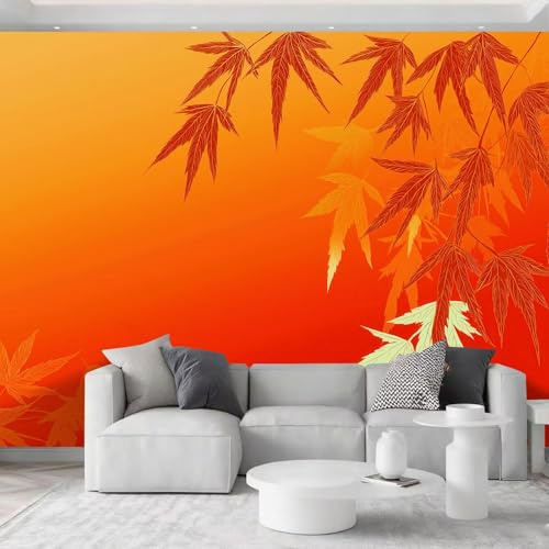 Fotomurales Tejido No Tejido 200 x 140 cm - Papel Pintado Fotográfico Tradicional Plantas Minimalista Hoja De Arce Murales Naranja Póster para Niños Juvenil Salón Dormitorio Decoración Del Hogar