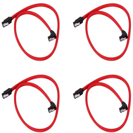Hndhbfgrt 4 Piezas 50cm Sata 3.0 Iii Sata3 Cable de Datos de 7 Pines Cables Ssd 6Gb/S de ÁNgulo Recto Cable de Datos de Disco Duro HDD con de Nylon (Rojo)