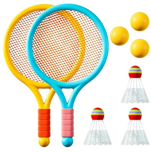 Kids Tennis Rackets Set,Children's Racket Set,2 Rackets, 3 Badminton Balls,3 Tennis Balls,Suitable for Outdoor and Indoor Sports（Blue-yellow）