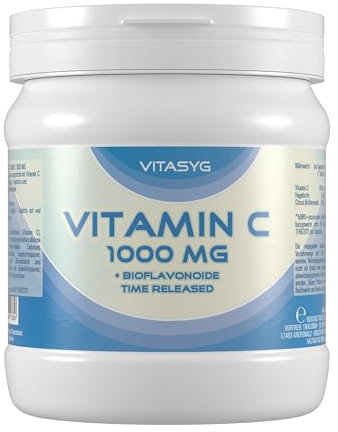 Vitasyg Vitamin C 1000mg - 500 Tabletten - + Citrus Bioflavonoide + Hagebutte - Time Released - Vegan
