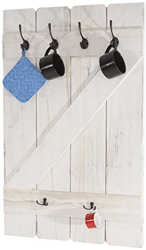 Mendler Tassenhalter HWC-D13, Hängeregal Tassenbrett Wandboard, 6 Haken 91x60cm - weiß shabby