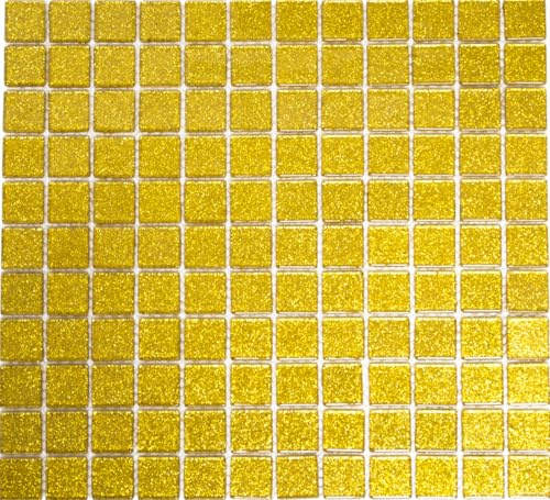 Mosaik Quadrat Crystal uni gold gehämmert Glasmosaik Transluzent Transparent 3D Fliesenspiegel, Mosaikstein Format: 25x25x4 mm, Bogengröße: 327x302 mm, 1 Matte