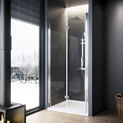 ELEGANT 900mm Bifold Shower Enclosure Frameless Bathroom Shower Doors 6mm Safety Bi-Fold Glass, Wetroom Shower Cubicles Reversible Folding Shower Door