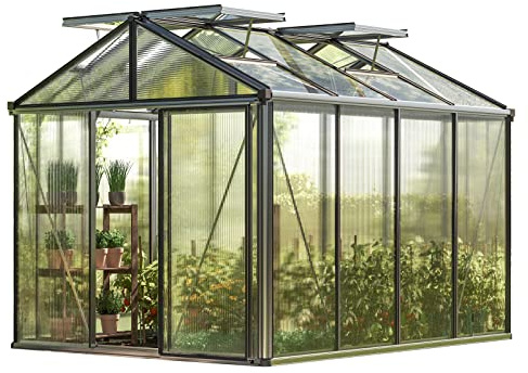 GFP Gewächshaus Diamas 22 Premium 235x311 cm mit integriertem Fundament 16 mm Doppelstegplatten, Farbe Aluminium Natur