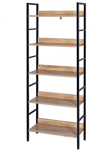 eSituro Standregal Bücherregal Metallregal Küchenregal Treppenregal Leiterregal Stufenregal Aufbewahrungregal 5 Ablagen Metall+MDF 60x27,5x126CM SSTR0043