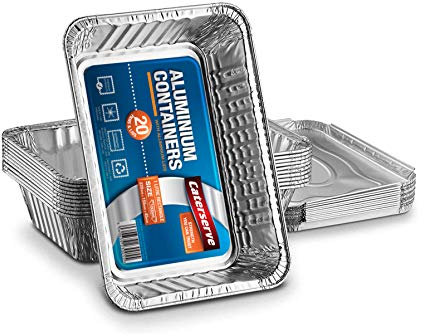 Disposable Aluminum Foil Trays Containers with Foil Lids 1000ml. Great for Baking Food Storage Takeaway Tin Pack of 20