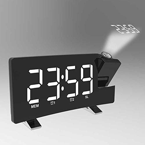 shanghui Banda Radio Reloj Digital 8 Pulgadas LED Proyector Proyección Snooze Reloj Despertador Radio Temporizador Luz de Fondo Altavoces 3W Blanco casero