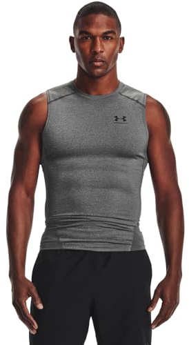 Under Armour Men's Armour HeatGear Compression Sleeveless T-Shirt , Carbon Heather (090)/Black, Medium