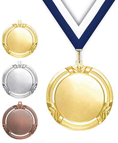 Pokalmatador Ø 70 mm Medaille Spanien inkl. Medaillenband und Aluminiumemblem mit Sportart und Beschriftung (Gold, inkl. Beschriftung)