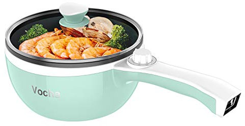 Vocha Mini Olla Eléctrica, Sarten Antiadherente Electrica Multifunción Con Tapa, Calefacción rápida, 20cm Diámetro, 1.5 L, Hot Pot Fondue Eléctrica Portátil para Hogar/Estudio/Viajes (Verde)