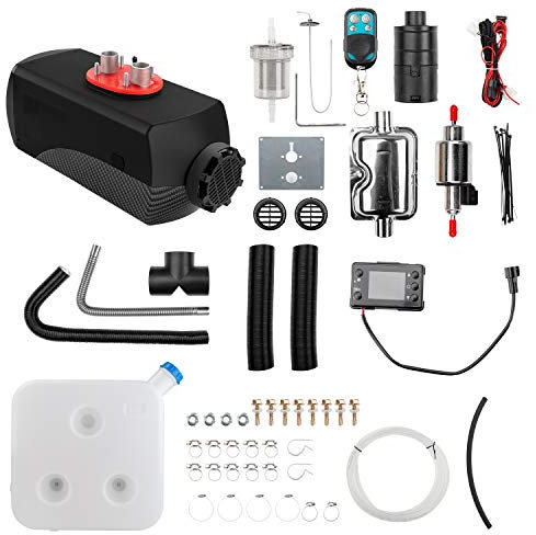 1inchome 2KW / 5KW / 8KW Riscaldatore ad Aria Diesel 12V Riscaldatore di parcheggio per Camion per Barche per Auto con Interruttore LCD (Fibra di Carbonio Nero, 5KW Nuovo Telecomando)