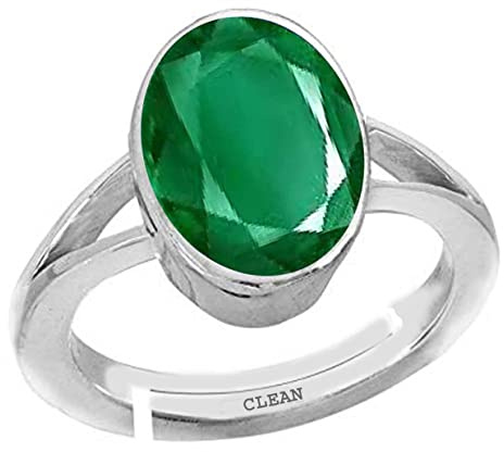 CLEAN GEMS Certifierad naturlig smaragd (Panna) 8,25 Ratti eller 7,50 karat astrologisk ädelsten (fyrkantig form) BIS-kännetecken 925 Stering silverring för män och kvinnor, Sterlingsilver, Smaragd (anna),