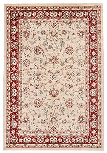 Carpeto Groß Teppich Flur 200x300cm Creme Rot Klassisch Traditionell Weich | Teppich für Eingangsbereich Küche Büro Wohnzimmer Schlafzimmer Beige Pflegeleicht Tierfreundlich Allergikerfreundlich Elegant
