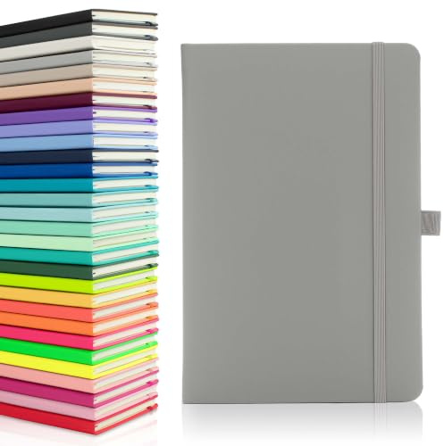 Notes London Eco A5 Notizbuch mit linierten Seiten, Stiftschlaufe, Band, Datumsmarken und Papiertasche, mittelgroßes Hardcover, Notizbuch, nachhaltig angebautes Papier (grau)