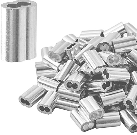 YUTOU 100 stycken aluminiumhylsor aluminiumklämmor aluminium pressklämmor klämmor aluminium pressslinga kvävklämmor med dubbla hylsor aluminium vajerklämmor för stålrep, vajerkabel (1,5 mm/0,06 tum)