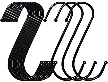 Heavy Duty S Hooks Aluminum S Shaped Hooks Metal Hanging Hook Large Hangers Stainless Steel Metal for Hanging Kitchen Bathroom, Bedroom, Garden and Office - 10 Pack (Black)