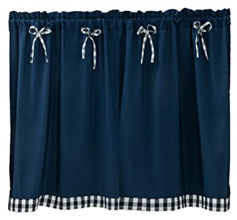 A.Monamour Gardine Scheibengardinen Kurzstores Schiebevorhänge Marineblauer Stoff mit Schleife Kurzvorhang Kurzgardinen Küchengardine Küchenvorhang Volants Küche Fenster Kurz Vorhang Bistrogardine