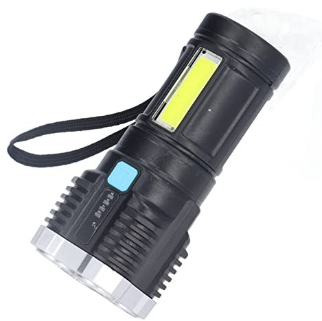 Linterna LED Brillante de Cuatro Núcleos, Recargable por USB, Foco Multifuncional para Exteriores, Superbrillante con Indicador de Batería