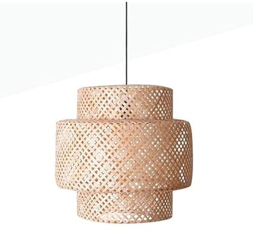 BarcelonaLED Lampada a Sospensione da Soffitto Vimini Naturale Paralume Rustico Nordico Ø40cm Rattan Legno di Bambù con Portalampada E27 Nero per Sala da Pranzo Soggiorno Camera da Letto