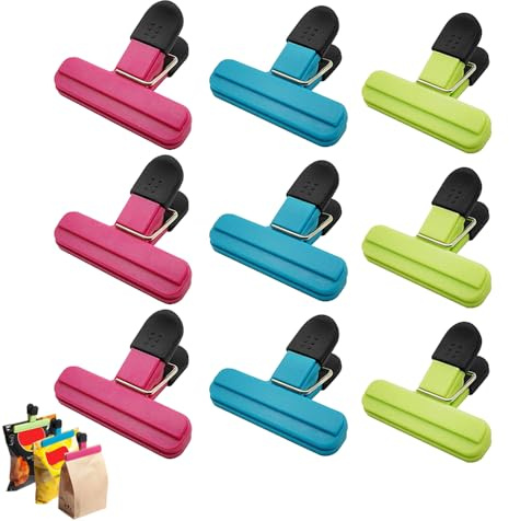 9 Stück Verschlussclips Klammern für Tüten - Verschlussklammern Kunststoffe, Clips für Tüten, Verschlussclips für Snackbeutel, Brotbeutel, Kaffeebeutel, Verhindert Geschmacksverluste (6.5x7.8cm)