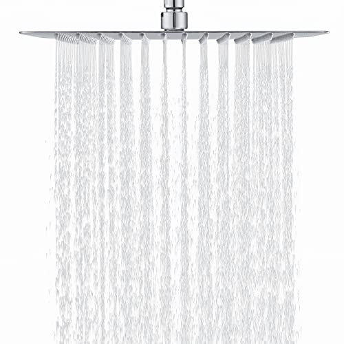DETBOM Duschkopf Regendusche 40x40cm/16 Zoll Quadrat, 304 Edelstahl Regendusche Duschkopf Wassersparender mit 324 Silikondüsen mit Antikalk-Funktion, Regenduschkopf 360° Drehbar, Chrom